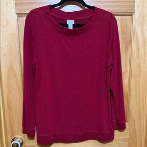 Chico's Deep Red/Black Heathered Long Sleeve Top with Ribbed Trim, Size 2/L/12.